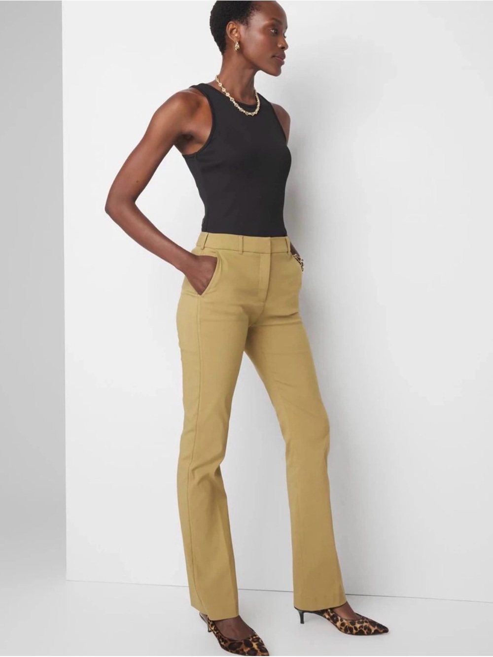 WHBM Lightweight Ines Slim straight with Bootcut Pant Antique Tan size 12 NWT